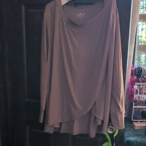 Cuddl Duds Draped Long Sleeve Top in Taupe